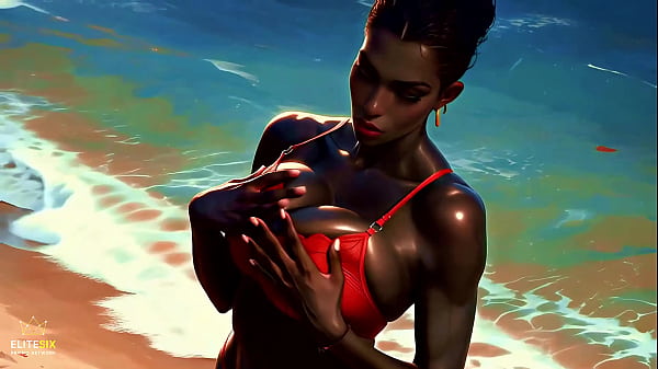 4K 100% AI Generated 3D Soft Looping PMV – Massive Ass Ebony Gentle Beach Twerk: Bikini Booty Shaking for Endless Loops